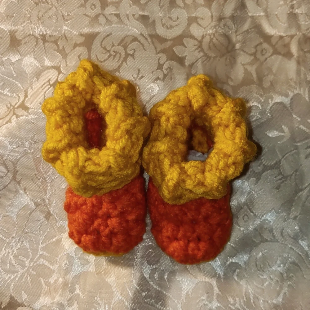 Handmade Orange/Gold Baby Booties Size Newborn